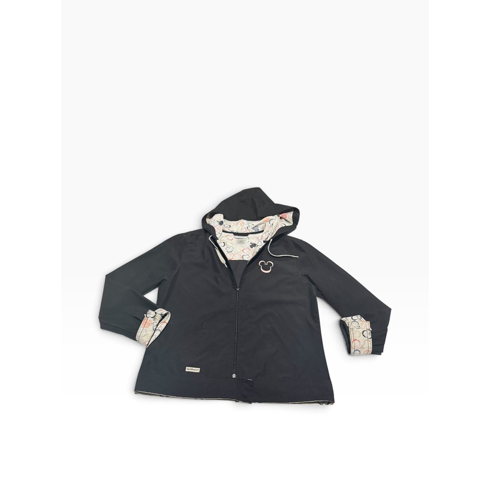 Walt Disney World Mickey Mouse Hooded Windbreaker Jacket Black Women Medium